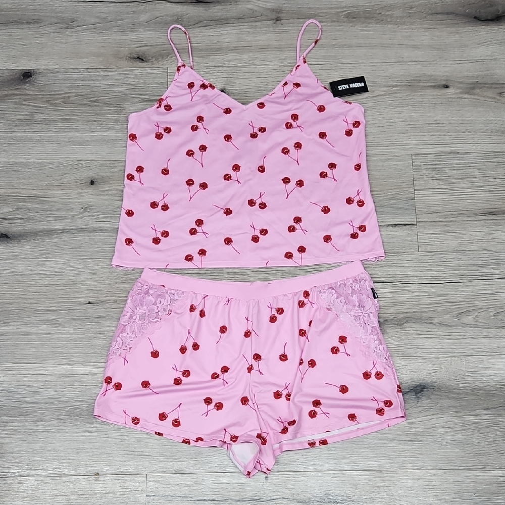 Steve Madden Pink Cherry Print Pajama Set